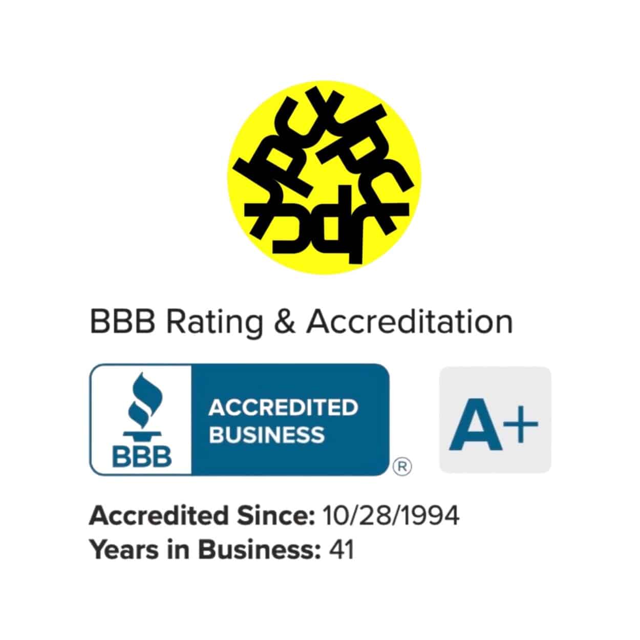 Image of the Better Business Bureau BBB rating of A+ for Joseph Philip Craig Custom Homes